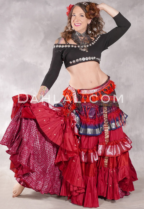 MOONLIGHT AVALON 25 Yard Silk Tiered Ruched Skirt - Deep Red, Navy, Plum, Silver and Gold, Skirt