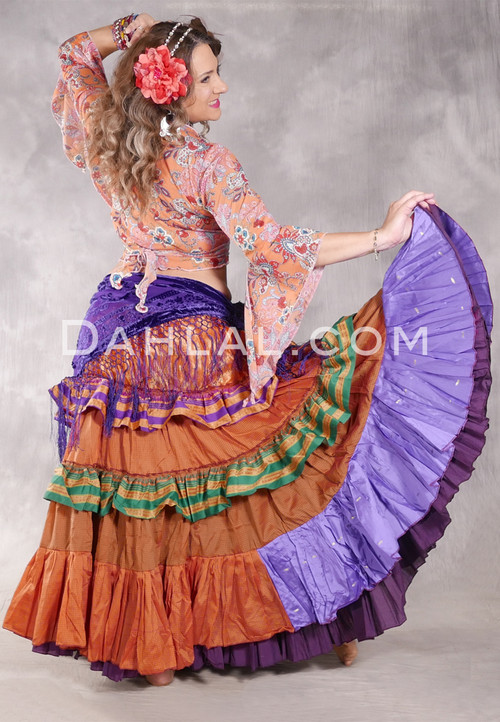 MOONLIGHT AVALON 25 Yard Silk Tiered Ruched Skirt - Orange, Dusty Copper, Periwinkle, Purple, Green and Gold