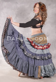 MOONLIGHT AVALON 25 Yard Silk Tiered Ruched Skirt - Charcoal, Gray, Red, Gold and Silver