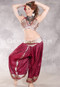 LUNA JADE II Silk Brocade Harem Pant and XL Halter Top Set - Wine and Silver
