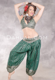 LUNA JADE II Silk Brocade Harem Pant and Large Halter Top Set - Dusty Seafoam and Silver