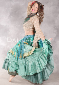 MOONLIGHT AVALON 25 Yard Silk Tiered Ruched Skirt - Seafoam, Deep Sage and Gold