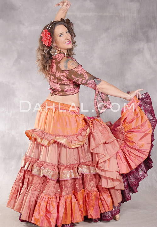 MOONLIGHT AVALON 25 Yard Silk Tiered Ruched Skirt - Apricot, Orange Iris, Hot Pink and Gold
