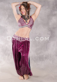 LUNA JADE II Silk Brocade Harem Pant and Halter Top Set - Wine, Fuchsia, Silver and Black