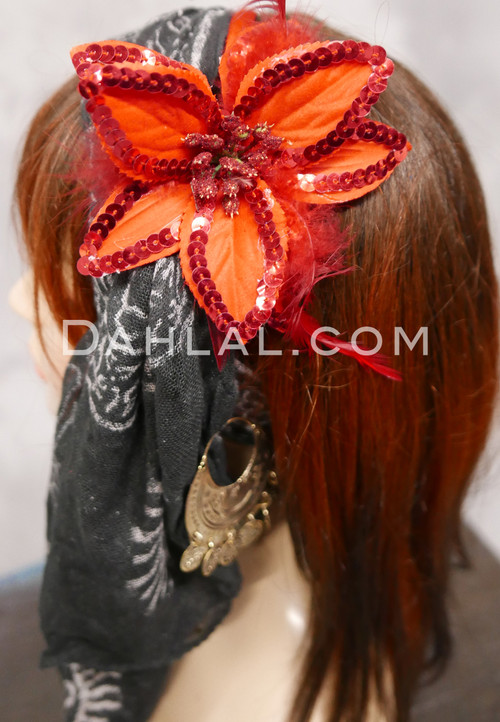 Floral Headband with Sequins and Feathers