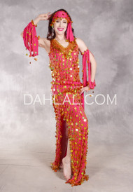 Egyptian Paillette Fringe Dress - Fuchsia and Gold