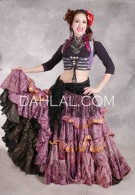 MOON FLOWER 25 Yard Silk Tiered Ruched Skirt - Rose, Dusty Lavender, Pink and Gold