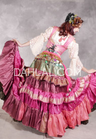 MOONLIGHT AVALON 25 Yard Silk Tiered Ruched Skirt - Rose, Pink, Coral and Green