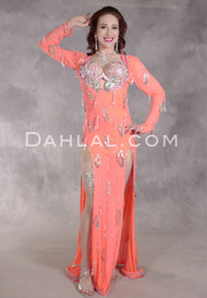 CORAL FLARE Egyptian Dress - Coral and Silver