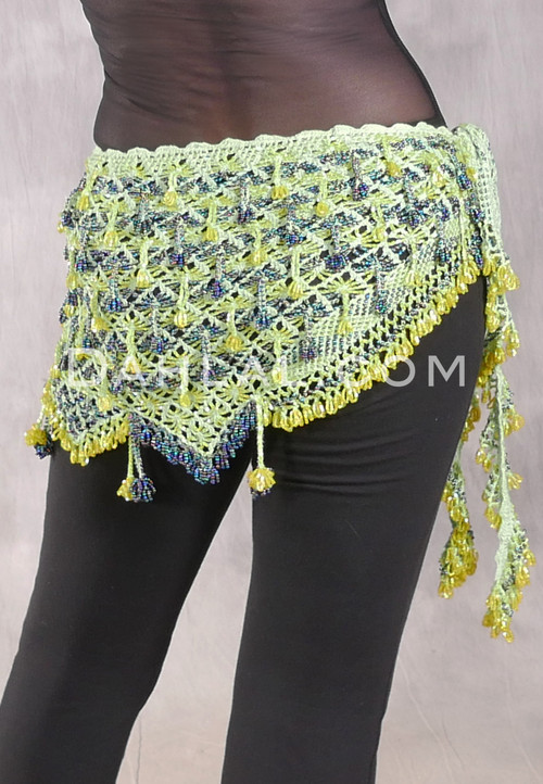 Crocheted Sparkle Hip Wrap - Mint with Black Iris and Lime Iris