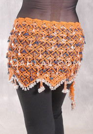 Crocheted Sparkle Hip Wrap - Orange with Black Iris and Silver