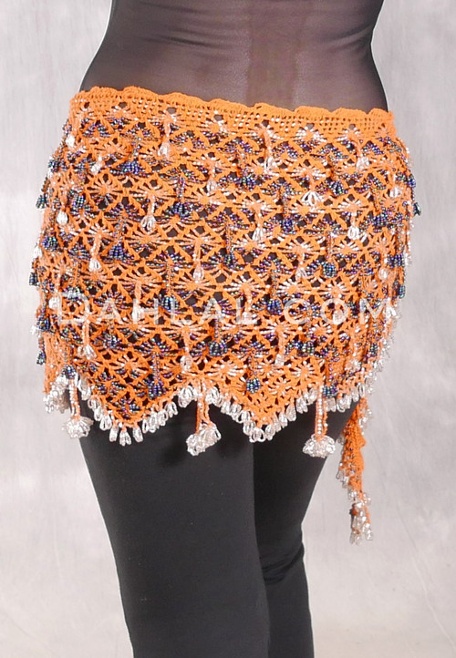 Crocheted Sparkle Hip Wrap - Orange with Black Iris and Silver