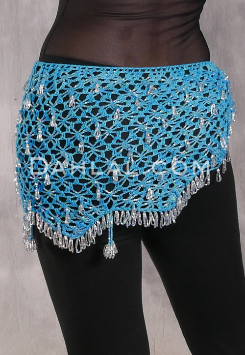 Crocheted Sparkle Hip Wrap - Turquoise and Silver