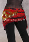 Egyptian Deep V Beaded Hip Scarf With Teardrop Beads - Floral Print with Red, Gold and Black