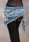 Egyptian Deep V Beaded Hip Scarf With Teardrop Beads - Graphic Print with Silver and Light Blue