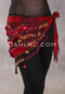 Egyptian Deep V Beaded Hip Scarf With Teardrop Beads - Floral Print with Red, Gold and Red Iris