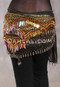 Egyptian Deep V Beaded Hip Scarf With Teardrop Beads - Metallic Stripe, Gold, Fuchsia and Multi-color