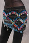 Egyptian Deep V Beaded Hip Scarf With Teardrop Beads - Black with Silver, Turquoise and Multi-color
