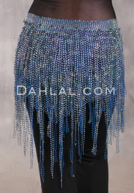 STARLIT Rhinestone Deep V Hip Shawl - Dark Medium Blue