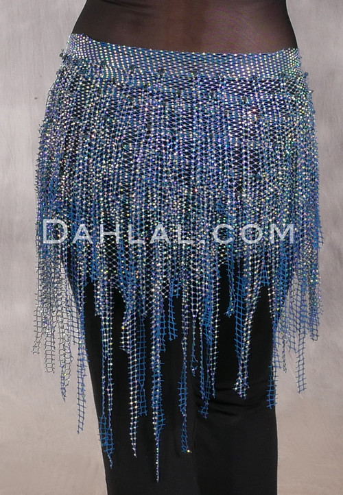 STARLIT Rhinestone Deep V Hip Shawl - Dark Medium Blue