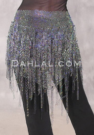 STARLIT Rhinestone Deep V Hip Shawl - Black with Aurora Rhinestones