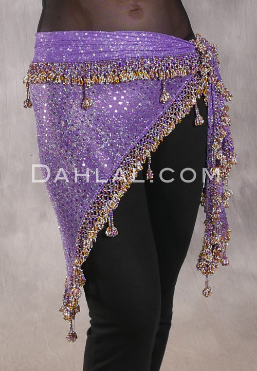 DYNASTY Wide Row Beaded Hip Scarf - Purple and Metallic Purple Dots with Gold, Silver and Purple