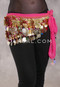 DENDERA Two Layer Coin and Paillette Egyptian Hip Scarf - Pink, Gold and Multi-color