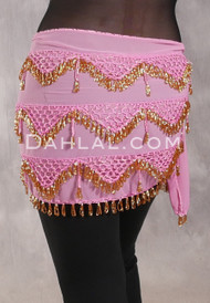 Three Row Egyptian Beaded Hip Scarf - Pink with Gold