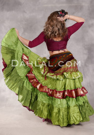 MOONLIGHT AVALON 25 Yard Silk Tiered Ruched Skirt - Lime, Bright Olive, Red, Silver and Gold