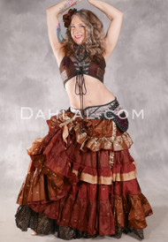 MOONLIGHT AVALON 25 Yard Silk Tiered Ruched Skirt - Rust, Copper, Chocolate, Gold and Cream, #25-126