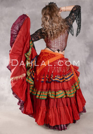 MOONLIGHT AVALON 25 Yard Silk Tiered Ruched Skirt - Red, Green, Navy and Gold