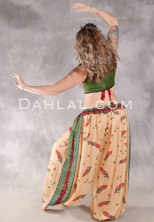 Festive Peacock Print Harem Pants - Yellow, Green, Red and Black