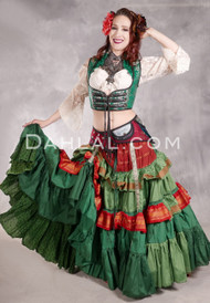 MOONLIGHT AVALON 25 Yard Silk Tiered Ruched Skirt - Green, Wine, Red, Gold and Copper