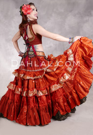 MOONLIGHT AVALON 25 Yard Silk Tiered Ruched Skirt - Rich Copper, Light Gold and Silver