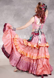 MOONLIGHT AVALON 25 Yard Silk Tiered Ruched Skirt - Bright Coral Pink, Rose and Gold