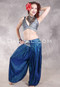 LUNA JADE II Silk Brocade Harem Pant and Medium Sari Halter Top Set - Deep Medium Blue, Teal and Silver