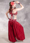 LUNA JADE II Silk Brocade Harem Pant and Medium Sari Halter Top Set - Deep Red and Light Gold