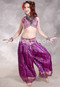 LUNA JADE II Silk Brocade Harem Pant and Medium Sari Halter Top Set - Magenta, Silver and Purple