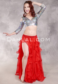 Ruffled Double Chiffon Skirt - Red