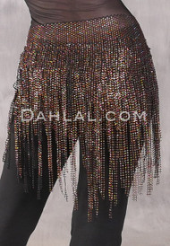STARLIT Rhinestone Deep V Hip Shawl - Black with Coppery Gold Rhinestones