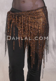 STARLIT Rhinestone Deep V Hip Shawl - Black with Coppery Gold Rhinestones