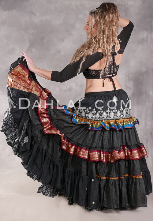 MOONLIGHT AVALON 25 Yard Silk Tiered Ruched Skirt - Black, Silver, Gold, Red and Multi-color