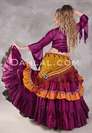 MOONLIGHT AVALON 25 Yard Silk Tiered Ruched Skirt - Magenta, Gold, Orange and Blue