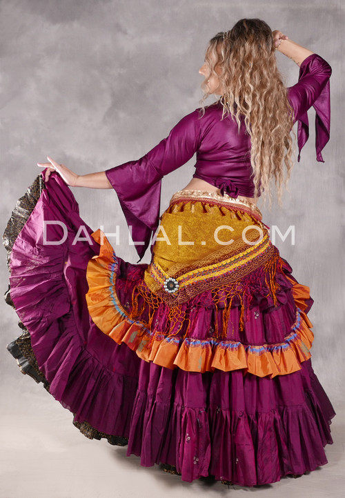 MOONLIGHT AVALON 25 Yard Silk Tiered Ruched Skirt - Magenta, Gold, Orange and Blue
