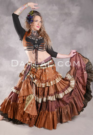 MOONLIGHT AVALON 25 Yard Silk Tiered Ruched Skirt - Rusty Suntan, Bronze, Orange, Green, Cream and Gold