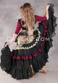 MOONLIGHT AVALON 25 Yard Silk Tiered Ruched Skirt - Black, Gold, Wine and Cream