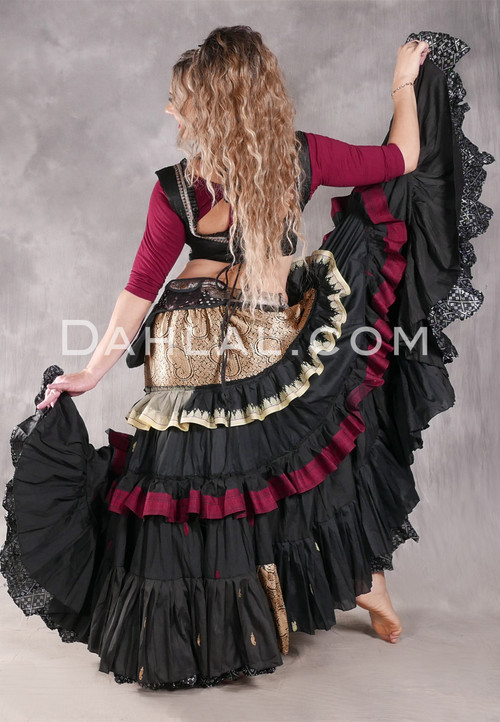 MOONLIGHT AVALON 25 Yard Silk Tiered Ruched Skirt - Black, Gold, Wine and Cream