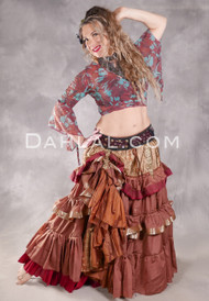 MOONLIGHT AVALON 25 Yard Silk Tiered Ruched Skirt - Rusty Rose, Gold, Wine and Silver