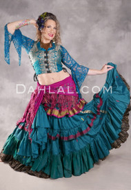 MOONLIGHT AVALON 25 Yard Silk Tiered Ruched Skirt - Teal, Gold, Red and Fuchsia