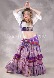 MOONLIGHT AVALON 25 Yard Silk Tiered Ruched Skirt - Lavender, Purple, Tan, Gold and Silver